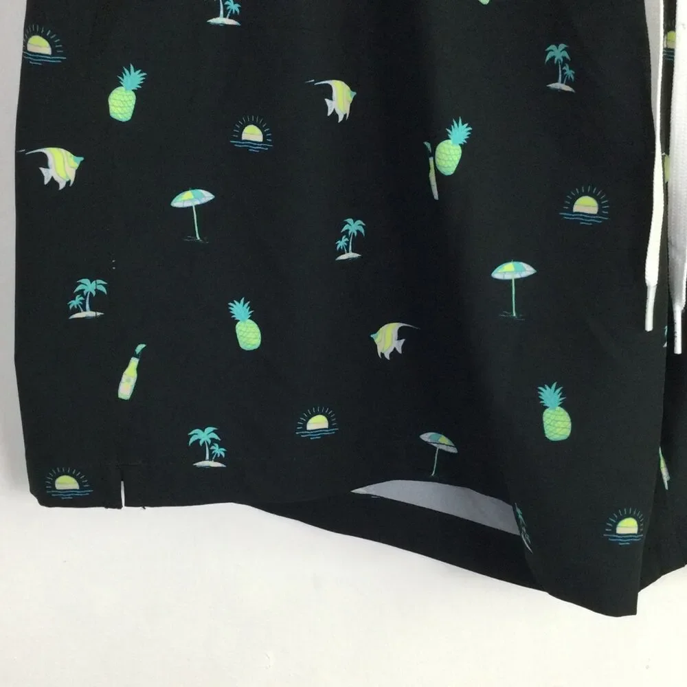 Chubbies Mens Lined Classic The Beach Essentials Swim Trunk Black Multi XXL NWT